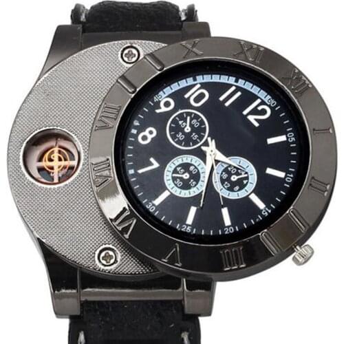 New USB Charge Lighter Watch Windproof Electronic Flameless Lighter Watches Men Watches Quartz Watches Clock relogio masculino