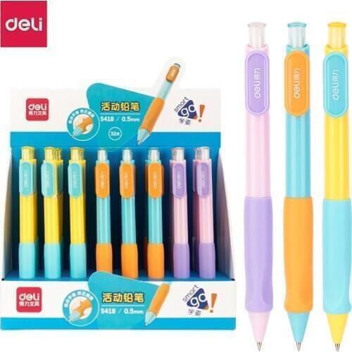 Deli Mechanical Pencils 32 Pcs Cute Candy Color Student Posture Correction Automatic Pencils Kawaii School Stationery for Kids