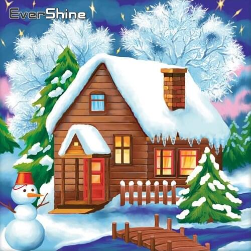 EverShine Diamond Painting Cartoon Cross Stitch Kits 5D Diamond Embroidery Winter House Mosaic Art Set Snowman Handmade Hobby
