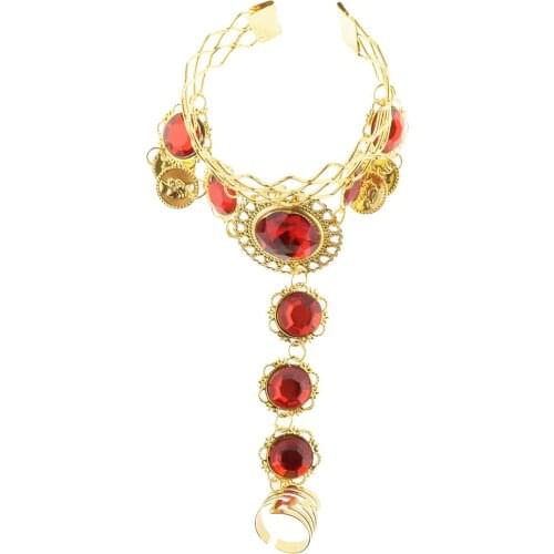 Indian Belly Dance Bracelet with Finger Ring Wrist Bangle Crystal Jewelry