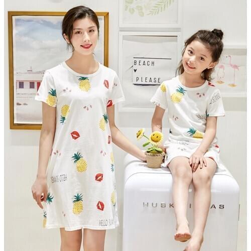 Summer Kids Girls 100% Cotton Nightgowns Girl Pajama Dress Mother Kids Night dress Cartoon Girl Sleepwear Children Clothes