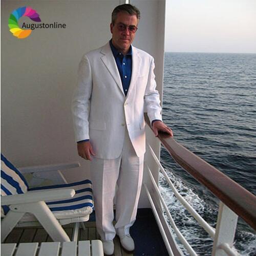 Summer Beach White Men Suits For Wedding Bridegroom Custom Slim Fit Casual Party Prom Groom Tuxedo Best Man Blazer Jacket+Pants
