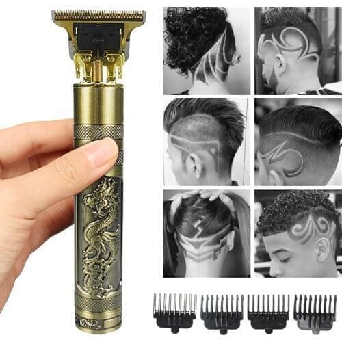 Golden Mens Hair Clipper T9 Professional Beard Trimmer Barber Cordless Zero Gapped Haircut Machine USB Grooming Engraving Mower