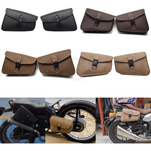 Motorcycle PU Leather Left Right Side Tool Pouch Saddle Bags Universal Fit for Harley Sportster Softail Fatboy Honda Kawasaki