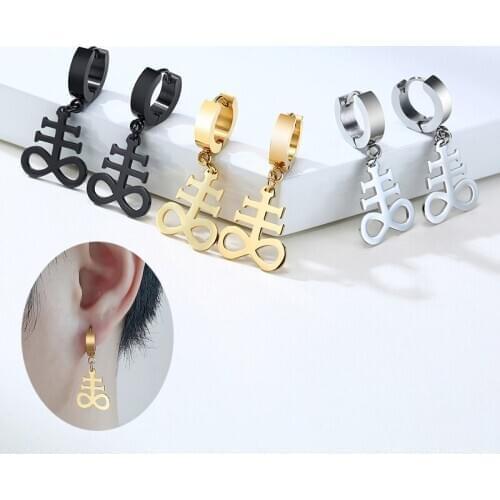 Men Dangle Earrings Gold Color Stainless Steel Satan Lucifer Earrings Unisex Jewelry