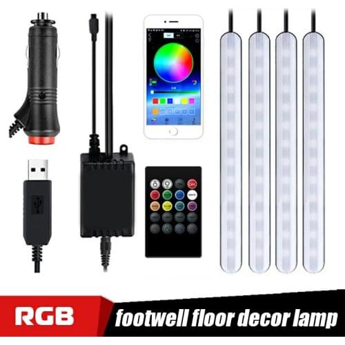 Car Ambient LED Atmosphere Light Foot Light USB Cigarette Lighter Remote Control Interior Decorative Lamp Strip RGB Eight Color