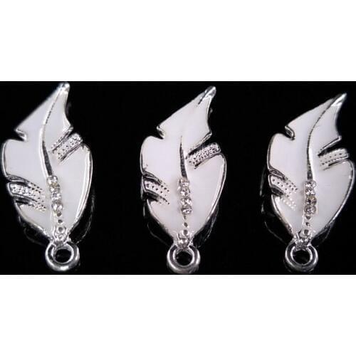 50pcs 32*12mm Silver Color Alloy Material Crystal Leaf Charm Enamel Leaf pendant For Head DIY Wedding Handmade Jewelry Making