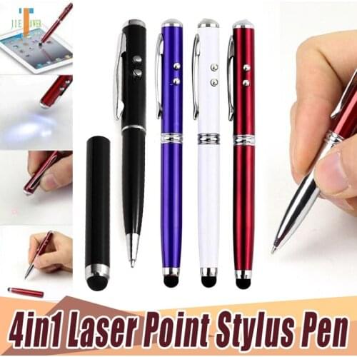100pcs/lot Portable 4 In 1 Laser Pointer LED Torch Ball Pen Stylus Capacitive Touch Pen for IPhone Ipad Samsung Wholesale