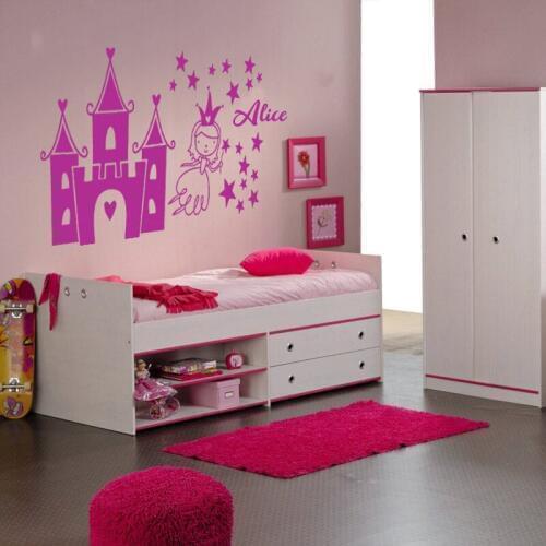 Princess Bedroom Wall Sticker Castle Fairy tale Cute Kids Girls Boys Teenager Room Decoration Personalized Name vinyl decal 1003