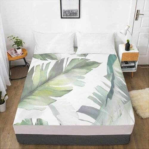 Luxury Elastic fitted sheet bed sheet With An Elastic Band Mattress Cover 150x200/160x200 Bed cover for home Nordic leaf white