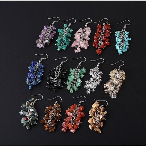 Natural Stone Earrings Handmade Mixed Stone Beads Fringe Statement Drop Earring For Women Irregular Bead Bohemian Jewelry Gift