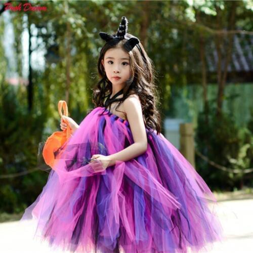POSH DREAM Black Unicorn Kids Girls Party Dresses Witch Cosplay Costume for Children Unicorn Kids Frocks Clothes for Birthday