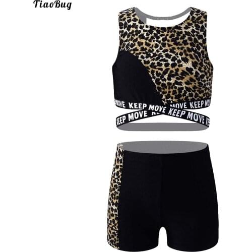 TiaoBug 2Pcs Kid Girls Sport Suit Round Neck Sleeveless Cross Sash Crop Vest And Short Set Sportswear For Running Dance Gym Yoga