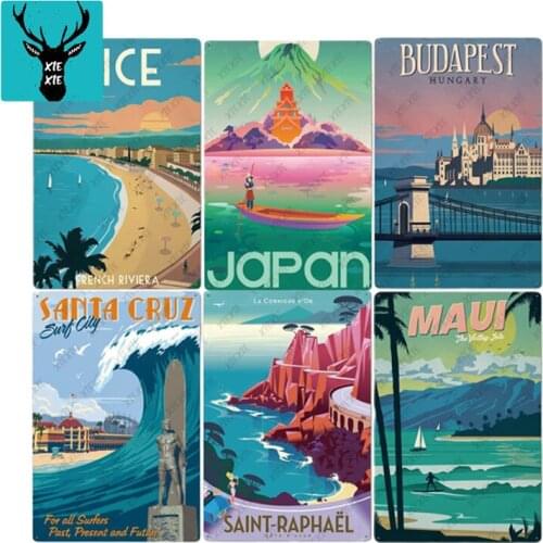 [XIEXIE]Summer Beach Landscape Vintage Metal Sign Tin Sign Plaque Decorative Plaque Wall Decor Pub Bar Living Room Decoration