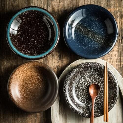 Japanese dinner plates household ceramic round soup plate restaurant commercial creative drum plate 8.5 inch retro tableware