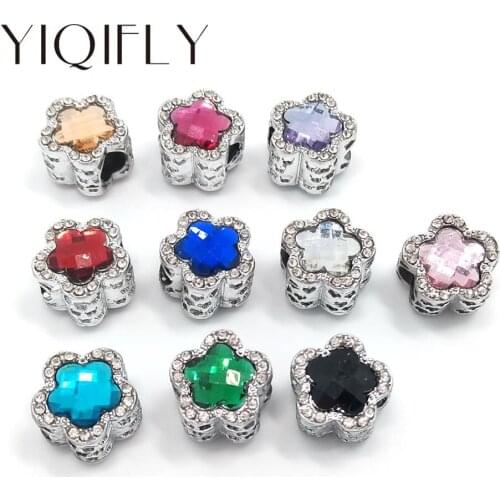YIQIFLY Free shipping 2017 20pcs flower shape rhinestone beads good quality big hole charms fit European bracelet DIY
