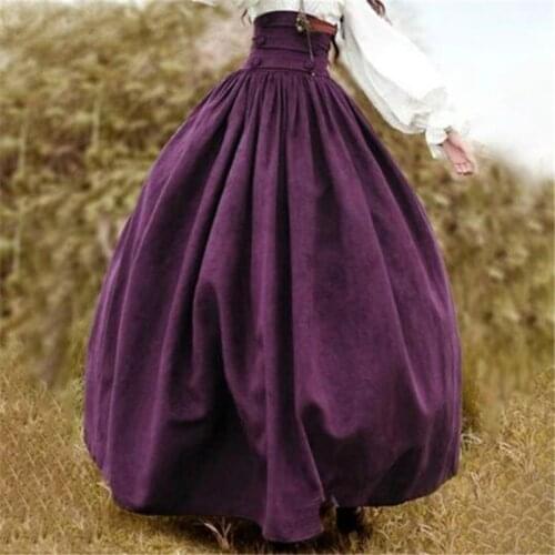 22 New 2021 New Woman Medieval Elegant Skirt Solid Hight Waist Middle Ages Renaissance Costumes Vintage Swing Pleated Skirts