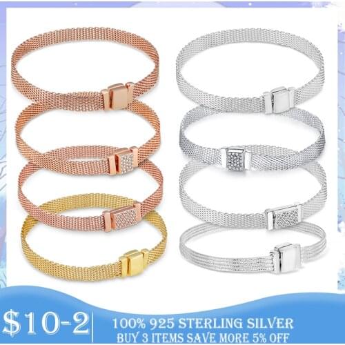 Hot Sale Silver Bracelet 925 Sterling Silver & Rose Gold Cubic Zircon Clasp Reflection Bracelet for Women 925 Silver Jewelry