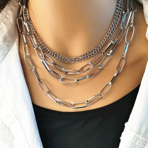 Exaggerate Multilayer Chain Metal Short Necklaces Punk Gold Silver Color Chain femme Necklace Vintage Jewelry For Women Colliers