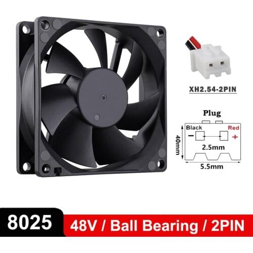 1PCS Gdstime DC 48V 2Pin 80mm 80x80x25mm 8CM 8025 Ball Bearing Cooling Axial Fan 80*25mm Brushless Laptop PC CPU Case Cooler Fan