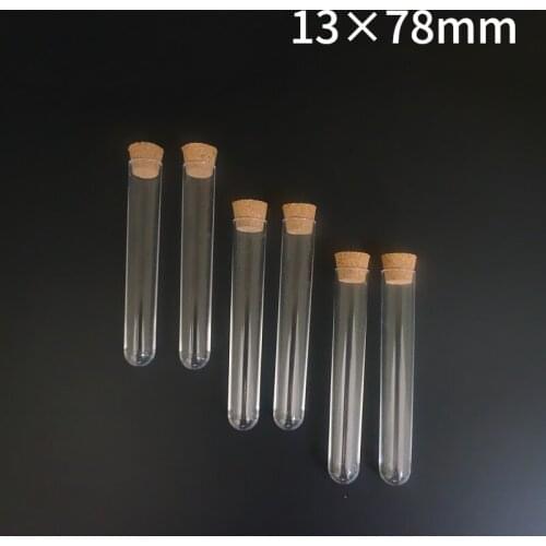 20pcs 100pcs 200pcs 13x78mm Lab Transparent Plastic Test Tubes with Cork, Round Bottom Wedding Gift Party Candy Tubes