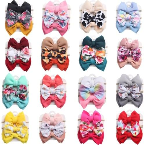 3Pcs/Set Fashion Baby Girls Solid Color Nylon Bowknot Headbands Printted Bow Headdress Elastic Hair Accessories Birthday Gifts