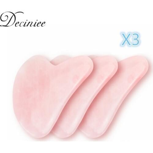 3pcs Natural Rose Quartz Multi-shape Gua Sha Scraping Massage Tool Professional Gua Sha Scraping Board for Skin Face Care Body