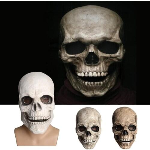 3D Horror Skull Mask Full Head Maske Movable Jaw Latex Adults Cosplay Props Evil Call Of Duty Mask Helmet Halloween Decoration