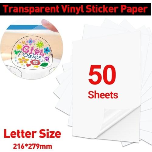 40 Sheets Printable Clear Sticker Vinyl Label Paper Letter Size Clear Printable Vinyl Sticker Paper Inkjet Laser Printer DIY