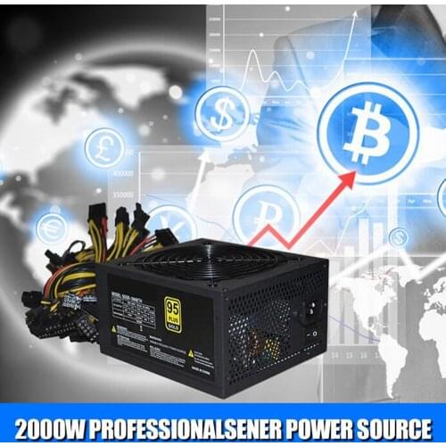 ETH mining 1800W Rated Miner Power Supply 95% High Efficiency ATX Mining Power Source Support 8 GPU Card Max Up to 2000W Supply