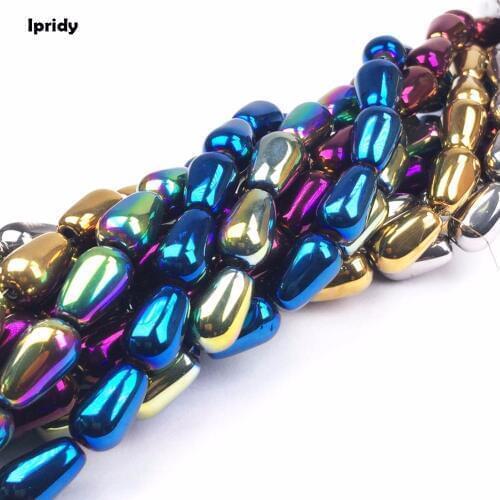 Beads For Jewelry Making Electroplate 8X13mm Plated Metallic Color Drop Glass Bead Strands, Hole:1.5mm 5strands/lot