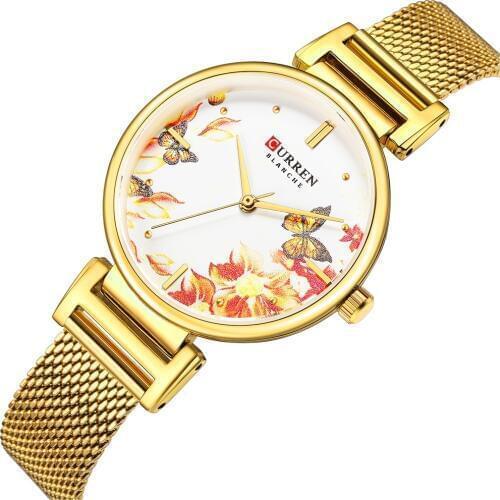 CURREN Golden Stainless Steel Women Watch Fashion Top Brand Quartz Ladies Wristwatch bayan kol saati 9053 Clock Female