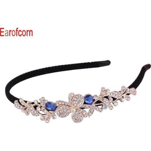Earofcorn Elegant Princess Crystal Rhinestone Metal Flower Leaf Hair Hoop Headband Hair Accessories For Women Headdress