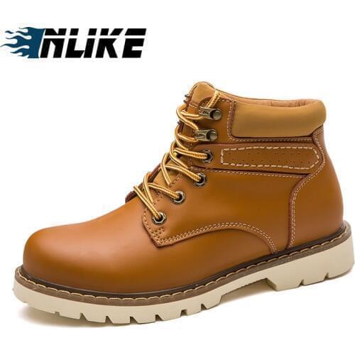 INLIKE Cow Leather Boots Man Fashion Motorcycle Martin Boots Work Men Ankle Boots Winter Autumn Casual Botas Oxfords Men Shoes