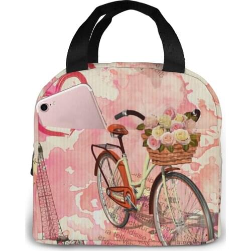 Insulated Lunch Bag Thermal Paris Vintage Newspaper Tote Bags Cooler Picnic Food Lunch Box Bag For Kids Women Girls Men Children