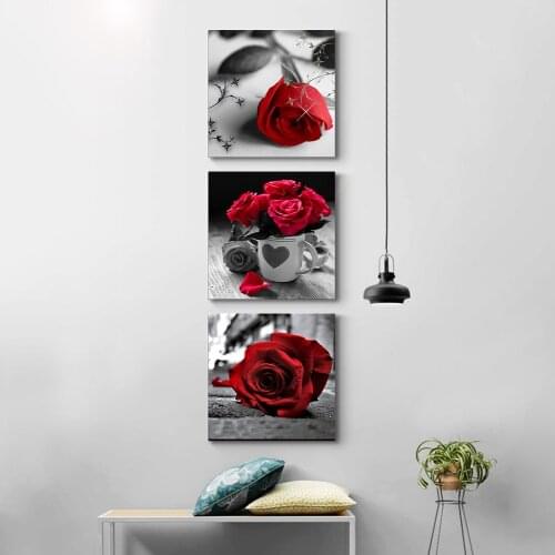 Canavs Painting 3 pcs Rose flower Poster Nordic Wall Pictures for Living Room Scandinavian Hallway Decoration Abstract Wall Art