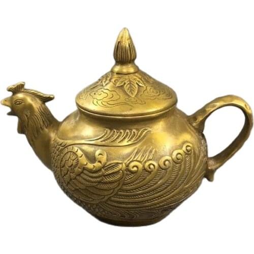 Chinese Old Copper Collection Pure Copper Phoenix Jug