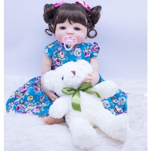 55cm whole Silicone Reborn Baby Doll Kids Playmate Gift for Girls Baby Bebe Alive Soft Toys for Bouquets Doll Reborn and bear