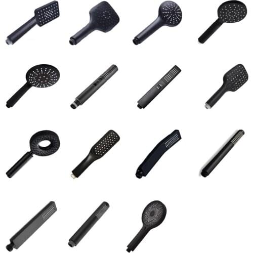 Matt Black Handle Shower Handset Round Square Big Small Bathroom Accessories ABS Brass One Two Three Functions with Button