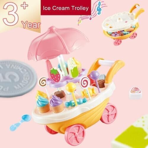 Mini Simulation Trolley Candy Car Ice Cream Shop Supermarket Pretend Play Toys for Children Light Music Kids Girls Toys Gift