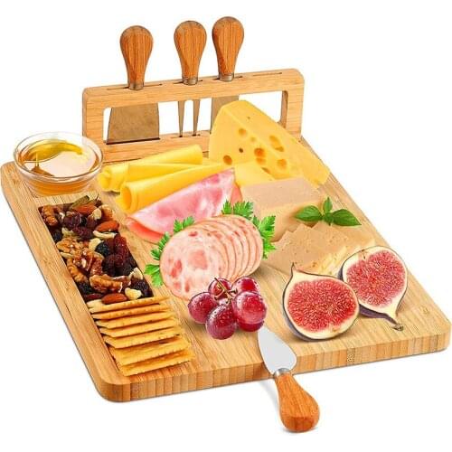 Home Party Cheese Board Set Wood Bamboo Biscuit Meat Snacks Platter Tray With Cheese Cutter Knife Slicer Shovel Kitchen Tools