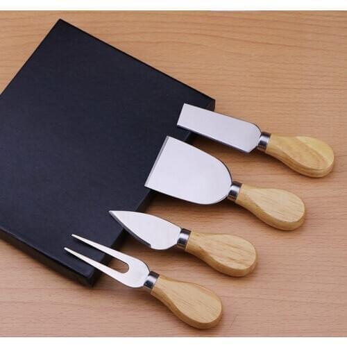 4pcs) Wooden Handle Cheese Knives Set Cheese Knife Slicer Fork Scoop Cutter Useful Cooking Tools In Black Box