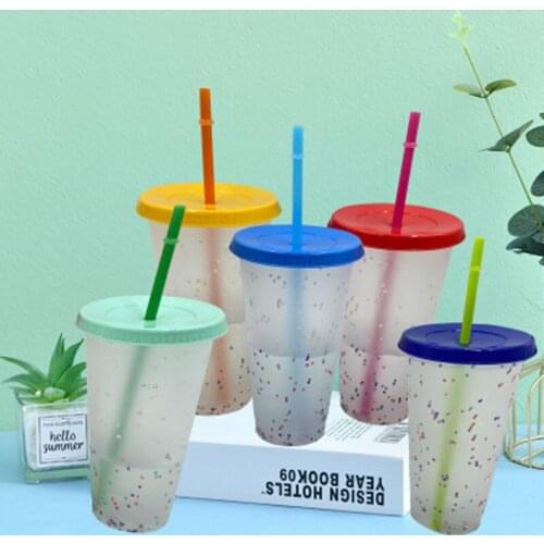New 700ml Temperature Color Change Cups Magical Confetti Reusable Plastic With Lid And Straw Cup For Cold Drinks Cup Accessories