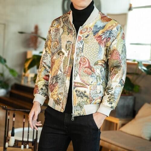 Autumn Thickening Vintage Jacket Men Chaquetas Corta Vientos Ropa Hombre 2020 Animal Embroidery Loose Coat