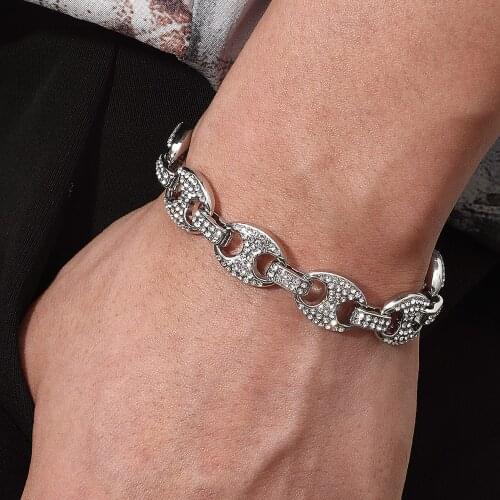 Couple Bracelets Specially Designed for Men Gold Silver Color Inlaid Cubic Zirconia Bracelet Hip Hop Accessories Prom Party