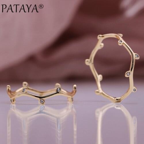 PATAYA New Hot Unusual Rings 585 Rose Gold Wedding Unique Creative Fashion Jewelry Natural Zircon Women Gift Irregular Leaf Ring