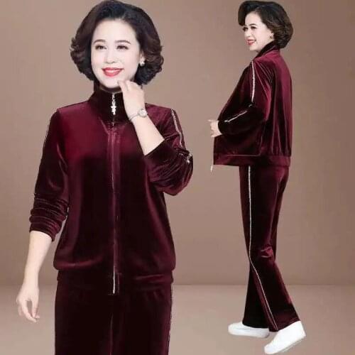 Casual Sequin Velvet Tracksuit 2 Piece Set Women Basic Moms Zipper Jacket Top And Joggers Sweatpants Fashion Velour Lounge Wear
