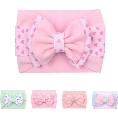 Pink Big Bows Baby Girl Headbands Soft Elastic Girls Turban Bowknot Baby Hair Accessories