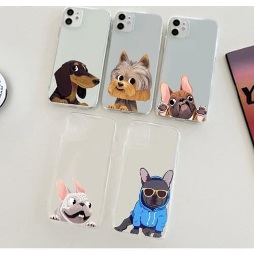 For iphone Xs Max Xs XR X For iphone 8 7 6S 6 Plus SE 2020 Pug Dog French Bulldog Transparent Protective Animal Soft Back Cover