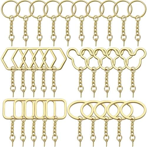 30pcs Gold Blank Keyring Split Rings with Link Chain Open Jump Ring and Screw Eye Pin for DIY Key Chain Accessory Jewelry Making